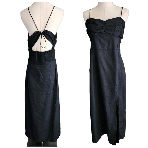ZARA Linen Blend Strappy Keyhole Back Midi Dress in Black WOMEN'S XL - Picture 2 of 11